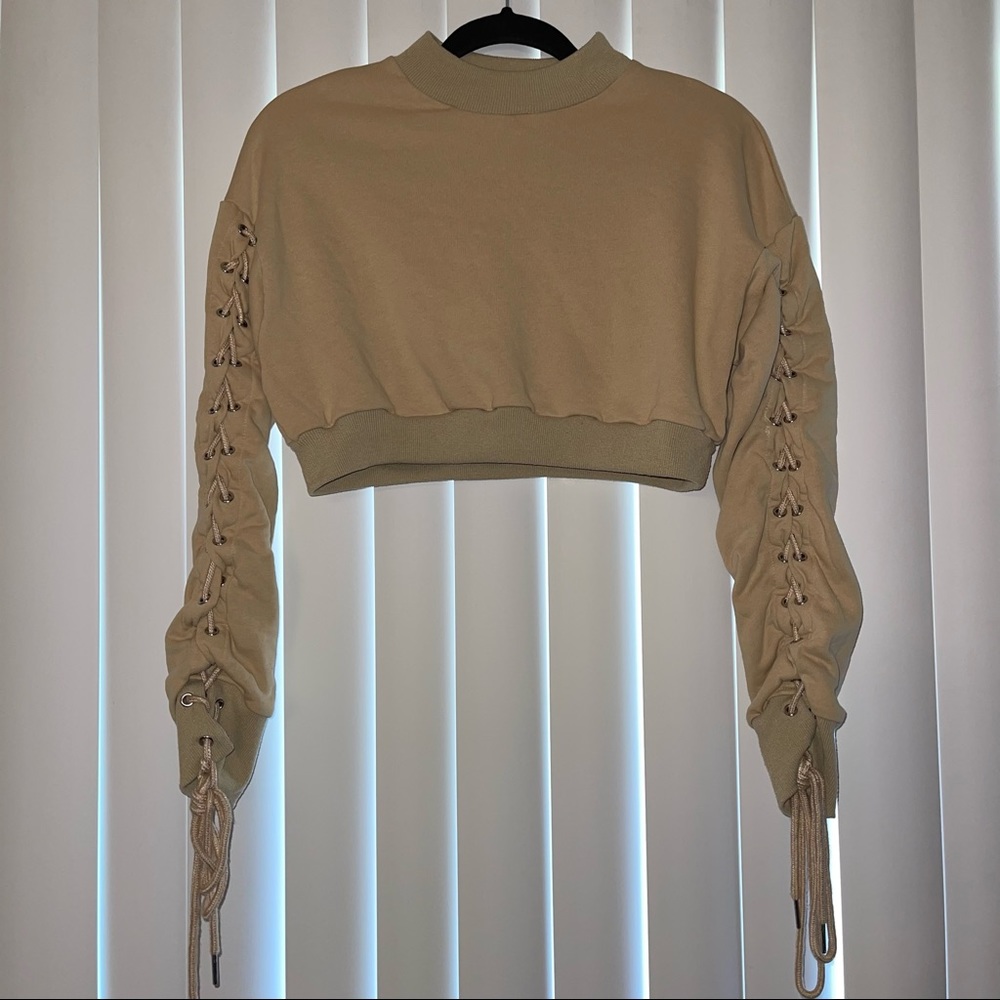 Beige Laced Crop Top